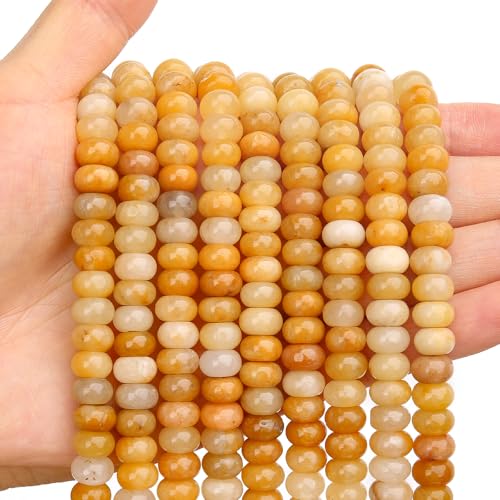 BONNY BOXX 1 Strang natürliche 5 x 8 mm gelbe Jade-Rondelle-Perlen, natürliche Abakus-Scheibensteinperlen, lose Abstandshalter, Edelsteinperlen für DIY-Armbänder, Halsketten, Schmuckherstellung von BONNY BOXX