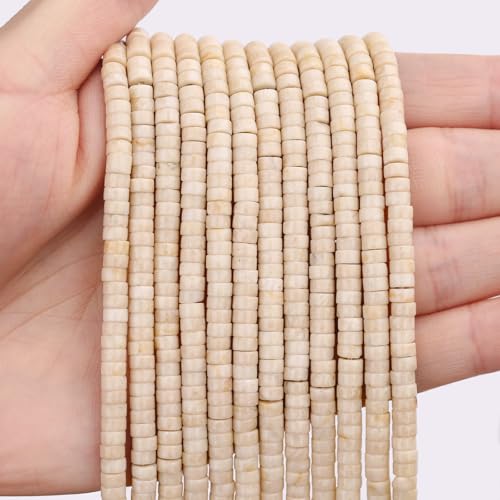 BONNY BOXX 150 Stück natürliche weiße Fossil-Abstandshalter-Perlen, lose Halbedelstein-Perlen, flach, rund, Heishi-Scheibensteinperlen für Perlenschmuck, 4 mm x 2 mm BONNY BOXX 150 Stück natürliche weiße Fossil-Abstandshalter-Perlen, lose Halbedelstein-Perlen, flach, rund, Heishi-Scheibensteinperlen für Perlenschmuck, 4 mm x 2 mm von BONNY BOXX