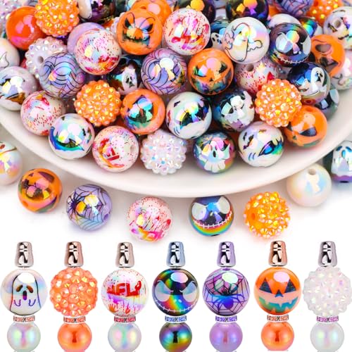 BONNY BOXX 50 Stück 16 mm Halloween-Acrylperlen, Geist, Fledermaus, Spinnennetz, Kürbis, Jack, Blut, Spritzer, Kaugummi, klobige Perlen für Halloween-Dekoration, Girlande, Perlenstift BONNY BOXX 50 Stück 16 mm Halloween-Acrylperlen, Geist, Fledermaus, Spinnennetz, Kürbis, Jack, Blut, Spritzer, Kaugummi, klobige Perlen für Halloween-Dekoration, Girlande, Perlenstift von BONNY BOXX