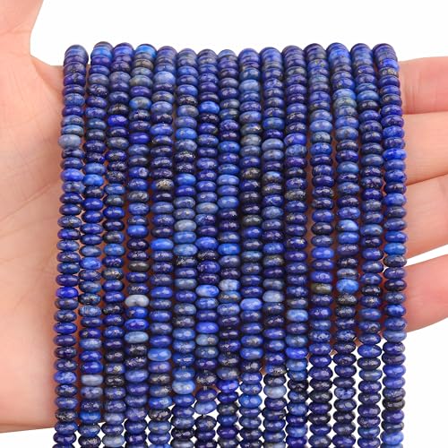 BONNY BOXX Natürliche Lapislazuli-Rondelle-Perlen, 2 x 4 mm, natürliche Abakus-Scheibensteinperlen, lose Abstandshalter, Edelsteinperlen für DIY-Armbänder, Halsketten, Schmuckherstellung, 150 Stück von BONNY BOXX