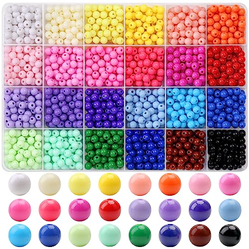 BONNY BOXX Runde Acrylperlen in Bonbonfarben, 6 mm, 24 verschiedene Farben, Kunststoffperlen mit Loch, lose Perlen für Armbänder, Halsketten, Schmuckherstellung, Handwerk, 1440 Stück von BONNY BOXX