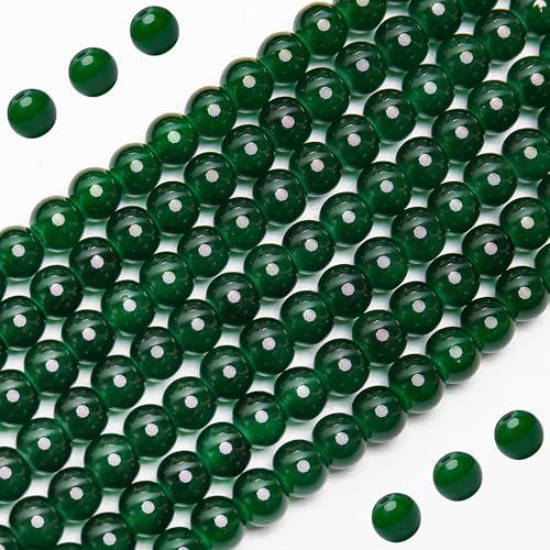 BONNY BOXX Runde Glasperlen aus Jade, 6 mm, für Schmuckherstellung, Bastelarbeiten, Armbänder und Halsketten, glatte Kristallperlen in verschiedenen Farben, Dunkelgrün, 300 Stück von BONNY BOXX