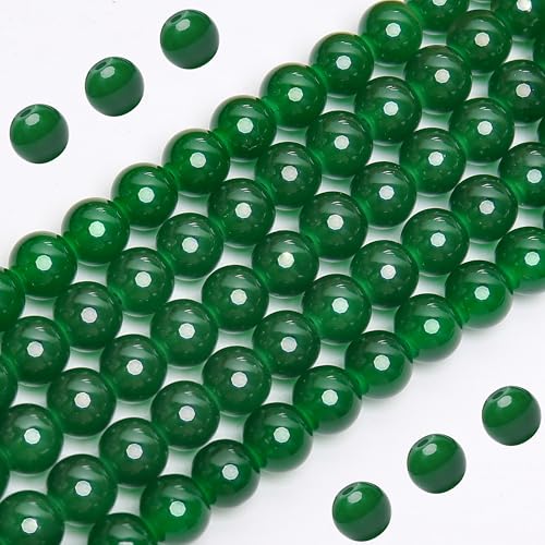 BONNY BOXX Runde Glasperlen aus Jade, 8 mm, für Schmuckherstellung, Bastelarbeiten, Armbänder und Halsketten, glatte Kristallperlen in verschiedenen Farben, Dunkelgrün, 200 Stück von BONNY BOXX