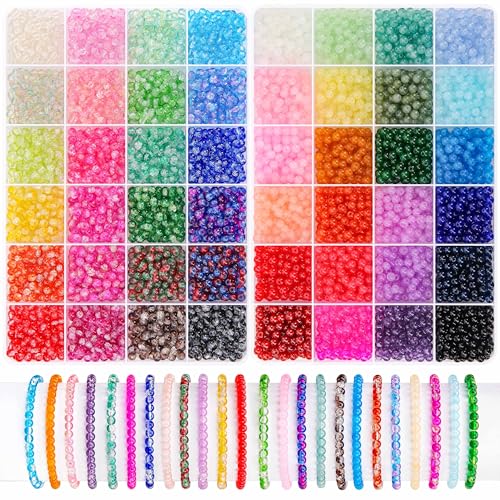 BONNY BOXX Runde Glasperlen für Schmuckherstellung, 48 verschiedene Farben, Craquelé-Glasperlen für Armbänder, Halsketten, Ohrringe, Schmuckdesign und Bastelprojekte, 5760 Stück von BONNY BOXX