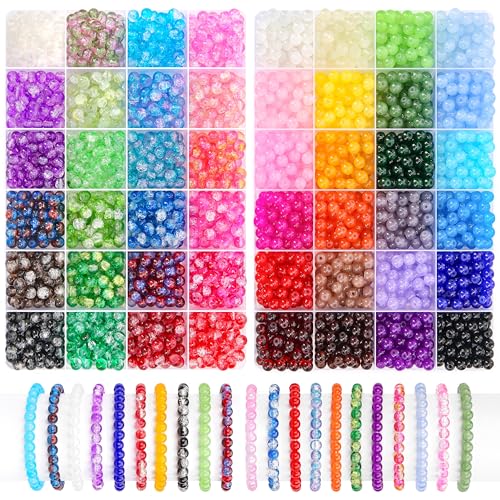 BONNY BOXX Runde Glasperlen für Schmuckherstellung, Kristallperlen in 48 verschiedenen Farben, Craquelé-Glasperlen für Armbänder, Halsketten, Ohrringe, Schmuckdesign und Bastelprojekte, 2880 Stück von BONNY BOXX