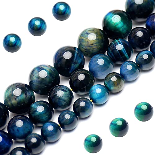 Natürliche Pfauenblaue Tigerauge-Perlen, Klasse AAA, Edelstein, rund, lose Perlen, 6 mm, 60 Stück, Großpackung, Halbedelstein-Perlen für die Schmuckherstellung von BONNY BOXX