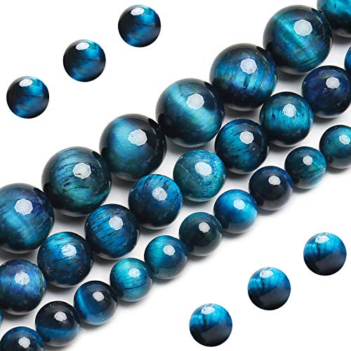Natürliche blau-grüne Tigerauge-Perlen, Klasse AAA, Edelstein, rund, lose Perlen, 6 mm, 60 Stück, Großpackung, Halbedelstein-Perlen für die Schmuckherstellung von BONNY BOXX