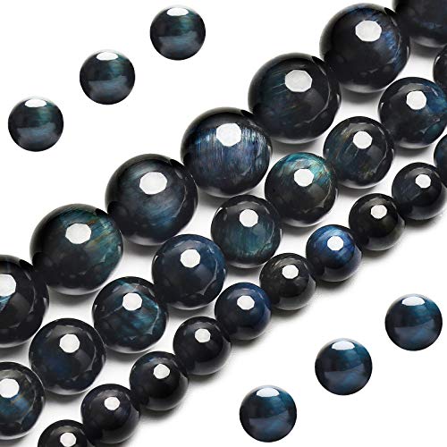 Natürliche blau-schwarze Tigerauge-Perlen, Klasse AAA-Edelstein, runde, lose Perlen, 8 mm, 100 Stück Großpackungsoptionen, Halbedelsteinperlen für die Schmuckherstellung von BONNY BOXX