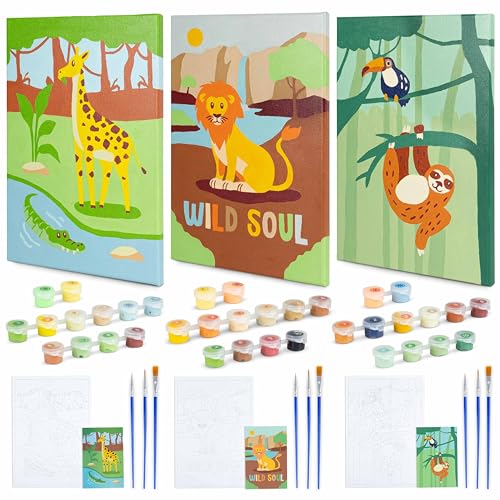 BONNYCO Malen nach Zahlen Kinder Dschungel Tiere 3 Stück Dschungel Geschenke für Kinder, Bastelset Jungs Mädchen, Malen nach Zahlen mit Rahmen, Paint by Numbers Geschenke für Jungs Kreativ Set von BONNYCO
