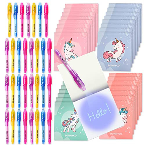 BONNYCO UV Stift und Notizbuch, 32 Stück Einhorn Mitgebsel Kindergeburtstag Mädchen & Jungen | Kindergeburtstag Gastgeschenke, Adventskalender und Kleine Geschenke für Kinder - Einhorn Deko von BONNYCO