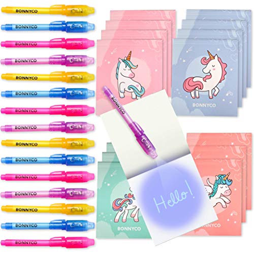 UV Stift und Notizbuch, 16 Stück Einhorn - BONNYCO | Mitgebsel Kindergeburtstag Mädchen & Jungen | Kindergeburtstag Gastgeschenke, Adventskalender und Kleine Geschenke für Kinder - Einhorn Deko von BONNYCO