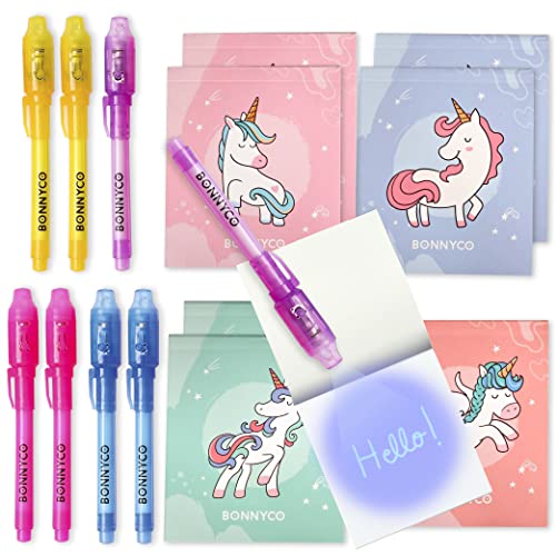 BONNYCO UV Stift und Notizbuch, 8 Stück Einhorn Mitgebsel Kindergeburtstag Mädchen & Jungen | Kindergeburtstag Gastgeschenke, Adventskalender und Kleine Geschenke für Kinder - Einhorn Deko von BONNYCO