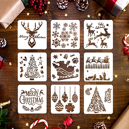 9 Stück schablone weihnachten Set, Zeichenschablonen Malschablonen Wiederverwendbar Schablonen für Zeichnen Sprühen DIY Weihnachtsdekoration von BOOHO