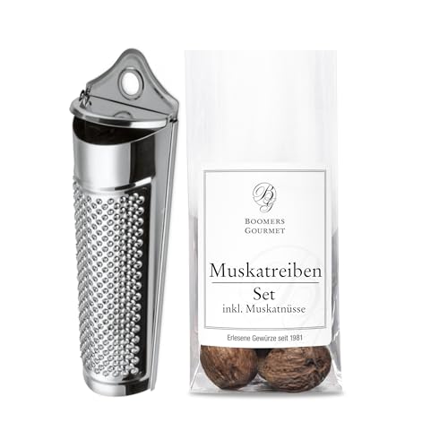 Boomers Gourmet - Muskatreibe mit Behälter und Muskatnüssen I Muskatnuss Reibe mit Aufbewahrung Set - Reibe mit Muskatnüssen "Grenada's Best" - 1 Stück von BOOMERS GOURMET