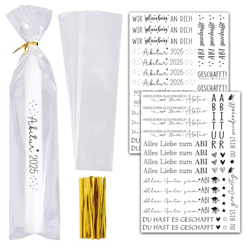 2 Blatt Kerzen Tattoos Folie Abitur 2025 Kerzen Aufkleber ABI Geschenke Prüfung Bestanden Rub On Sticker Kerzensticker mit 50 Kleine Kerzentüten Du hast es geschafft Tattofolie für Kerzen Keramik von BOOMTOP
