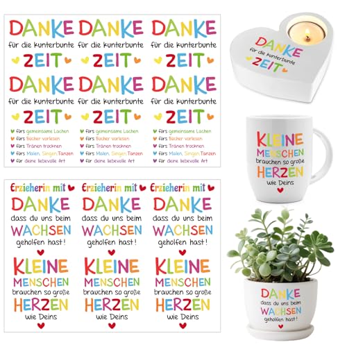 2 Blatt Rub On Sticker Erzieherin Abschiedsgeschenke Transferaufkleber Erzieherin mit Herz Dankeschön Geschenk Aufkleber Bunt Rub Ons Folie Kindergarten Sprüche Deutsch für Glas Holz Gips von BOOMTOP