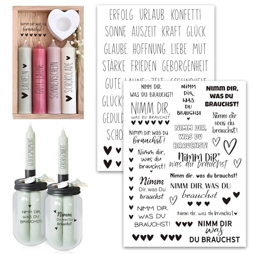 2Blatt Nimm dir was du brauchst Kerzen Geschenk Kerzen Tattoos Aufkleber mit Rub On Sticker Transferaufkleber Kerzenhalter Rub Ons Mitbringsel Geburtstag Danke Geschenke für Frauen Freundin Stil B von BOOMTOP
