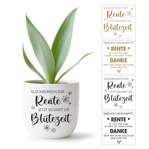 4 Aufkleber für Blumentopf Rente Geschenk Lustig Rub on Sticker Endlich Rente Ruhestand Aufkleber Rub Ons Blumentöpfe Tasse Transferaufkleber Mann Frau Danke Abschiedsgeschenk Kollegen Kollegin 10cm von BOOMTOP