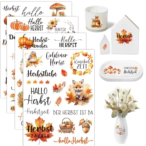 4 Blatt Rub On Sticker Herbst Transferaufkleber Rub Ons Herbst Deko Geschenk Aufkleber Selbstklebend Bunt Rub Ons Folie für Glas Holz Keramik Kleiner Herbstgruß DIY Geschenkideen von BOOMTOP