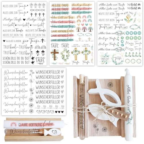 4 Blatt Taufe Kerzen Aufkleber Kerzen Tattoos mit Rub On Sticker Taufkerze Selber Machen Set Junge Mädchen Wunscherfüller Transferaufkleber Kerzenhalter Rub Ons Bunte Kerzensticker DIY Geschenke von BOOMTOP