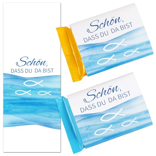 50 Schokoladenbanderole Schön dass du da bist Kommunion Taufe Schokolade Aufkleber Meer Fische Mini Schokoladen Banderolen Taufgeschenke Junge Mädchen Hochzeit Babyparty Gastgeschenk Sticker von BOOMTOP
