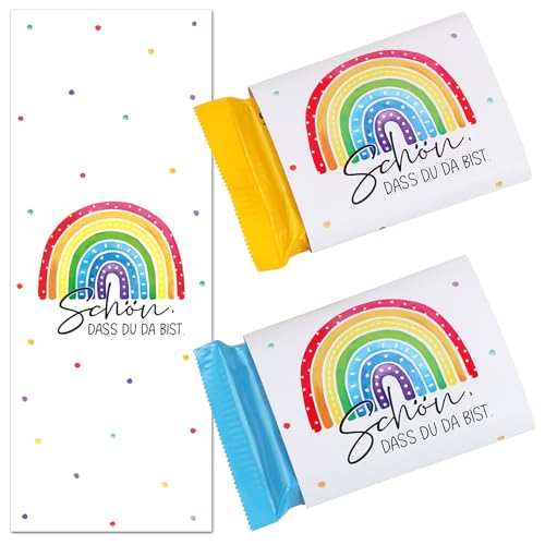 50 Schokoladenbanderole Schön dass du da bist Taufe Kommunion Schokolade Aufkleber Taufgeschenke Junge Mädchen Mini Schokoladen Banderole Regenbogen Gastgeschenk Kindergeburtstag Mitgebsel Babyparty von BOOMTOP