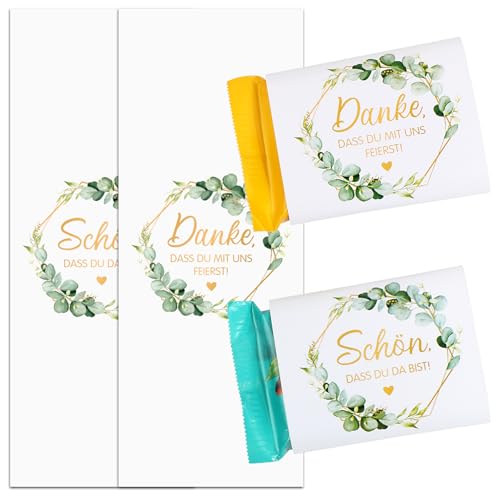 50pcs Schokoladenbanderole Schön dass du da bist Sticker Schokolade Aufkleber Gastgeschenk zur Hochzeit Geburtstag Mini Schokoladen Banderolen Eukalyptus Taufe Kommunion Sticker Grün von BOOMTOP