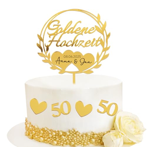 5pcs Tortendeko Goldene Hochzeit Acryl Cake Topper 50 Golden Years Kuchendeko Gold Glitzer 50 Jahrestag in Deutsch Geburtstag Torten Topper Tortenstecker Goldene Hochzeit Jubiläum Dekoration von BOOMTOP