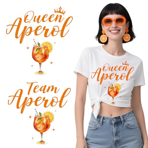 8x Transfer Aufkleber für Kleidung Apero Spritz Deko Geschenk Bügelbild zum Aufbügeln Apero Shirt Orange Selbst Gestalten Bügelfolie für Textilen Tasche Socken Team Apero Aperolliebhaber Geschenkidee von BOOMTOP