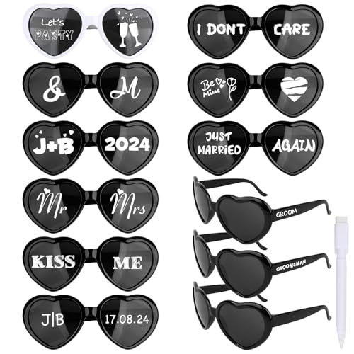 BOOMTOP 12 Stück Herz Sonnenbrille Personalisiert Herz Brillen Partybrille Hochzeit Weiß/Rosa/Schwarz JGA Brille Lustige Hippie Brillen mit Stift Junggesellenschied Deko für Karneval Mottoparty BOOMTOP 12 Stück Herz Sonnenbrille Personalisiert Herz Brillen Partybrille Hochzeit Weiß/Rosa/Schwarz JGA Brille Lustige Hippie Brillen mit Stift Junggesellenschied Deko für Karneval Mottoparty von BOOMTOP