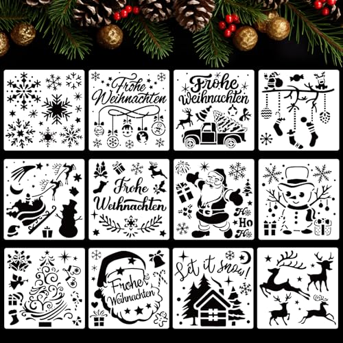 BOOMTOP 12 Weihnachten Schablonen Klein Zeichenschablonen Malschablonen Wiederverwendbar Frohe Weihnachten Schneespray Fenster Schablone Weihnachtsschablonen Wand Böden DIY Karten Scrapbooking BOOMTOP 12 Weihnachten Schablonen Klein Zeichenschablonen Malschablonen Wiederverwendbar Frohe Weihnachten Schneespray Fenster Schablone Weihnachtsschablonen Wand Böden DIY Karten Scrapbooking von BOOMTOP
