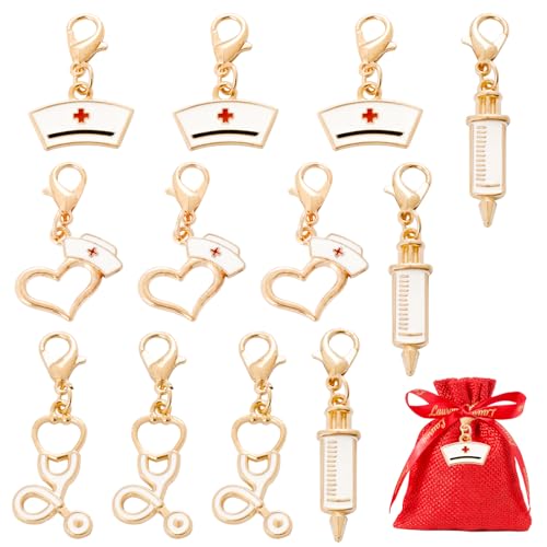 BOOMTOP 12Pcs Abschluss Geschenk Schlüsselanhänger Frau 2025 Krankenschwester Geschenke Krankenpflege Prüfung Bestanden Krankenschwestermütze Stethoskop Anhänger Klein Bachelor Graduation Geschenk von BOOMTOP