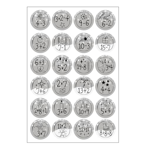 BOOMTOP 24 Adventskalender Zahlen Aufkleber mit Rechenaufgaben Adventszahlen 1-24 Sticker Rund Ø 3,8 cm Adventsaufkleber Weihnachtsaufkleber Geschenkaufkleber Zahlenspiel für Matheliebhaber Grau BOOMTOP 24 Adventskalender Zahlen Aufkleber mit Rechenaufgaben Adventszahlen 1-24 Sticker Rund Ø 3,8 cm Adventsaufkleber Weihnachtsaufkleber Geschenkaufkleber Zahlenspiel für Matheliebhaber Grau von BOOMTOP