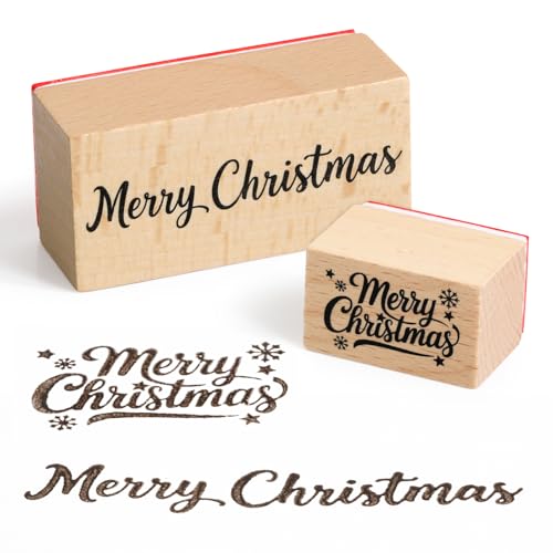 BOOMTOP 2Pcs Weihnachten Stempel Holz Stempel Merry Christmas Motivstempel Frohe Weihnachten Holzstempel Set Dekostempel zum Basteln DIY Kartenherstellung Scrapbooking Geschenk Recheckig von BOOMTOP