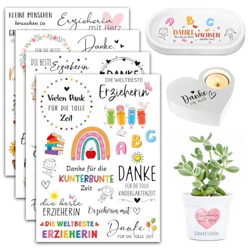 BOOMTOP 4 Blatt Rub On Sticker Erzieherin Abschiedsgeschenke Personalisiert Transferaufkleber Beste Erzieherin Geschenk Aufkleber Rub Ons Folie Kindergarten Sprüche Deutsch für Glas Holz Raysin Gips von BOOMTOP