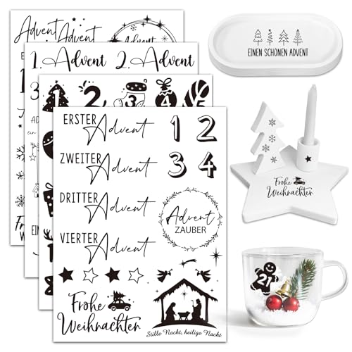 BOOMTOP 4 Rub On Sticker Advent Aufkleber Adventszahlen 1-24 Selbstklebend Rub On Folie Weihnachtssticker Frohe Weihnachten Sprüche Rub Ons Schöne Advent Transferaufkleber für Glas Holz Gips Keramik BOOMTOP 4 Rub On Sticker Advent Aufkleber Adventszahlen 1-24 Selbstklebend Rub On Folie Weihnachtssticker Frohe Weihnachten Sprüche Rub Ons Schöne Advent Transferaufkleber für Glas Holz Gips Keramik von BOOMTOP