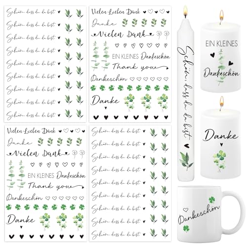 BOOMTOP 4x Kerzen Tattoos Folie Danke Kerzentattoo Schön, dass du da bist Kerzenfolie Sprüche Sticker Kerzensticker Dankeschön Geschenk für Kerzen Tasse Kerzensprüche für Hochzeit Taufe Kommunion von BOOMTOP