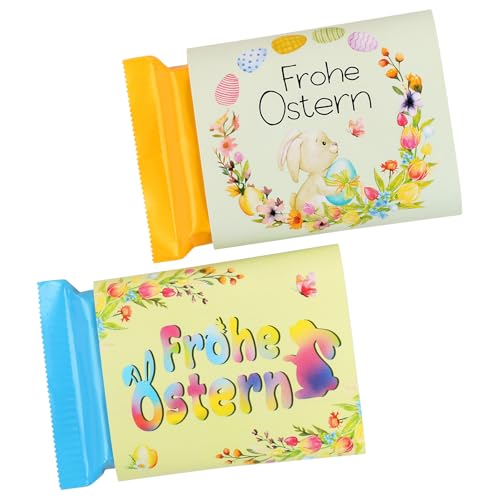 BOOMTOP 50 Frohe Ostern Sticker Schokoladenbanderole Schokolade Aufkleber Osterhasen Bunte Ostern Aufkleber Ostergeschenke Gastgeschenke Osterdeko Mini Schokoladen Banderolen Blumen Dekoration 5x13cm von BOOMTOP