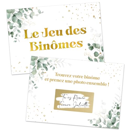 BOOMTOP 50pcs Französisch Karten binômes Hochzeitsspiel mit 50 Rubbelaufkleber Quizkarten Bingo Hochzeitsgeschenke für Gäste von BOOMTOP