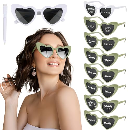 BOOMTOP 8 Herz Sonnenbrille Personalisiert Herz Brillen Hochzeit JGA Brille Damen Hippie Brillen Lustige Partybrille Weiß Rosa Schwarz Grün mit Stift Junggesellenschied Deko für Karneval Mottoparty BOOMTOP 8 Herz Sonnenbrille Personalisiert Herz Brillen Hochzeit JGA Brille Damen Hippie Brillen Lustige Partybrille Weiß Rosa Schwarz Grün mit Stift Junggesellenschied Deko für Karneval Mottoparty von BOOMTOP