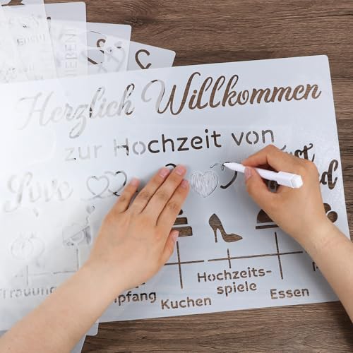 8pcs Hochzeit Schablonen zum Malen Wiederverwendbar Malschablonen für Hochzeit Willkommensschild Personalisiert Hochzeitsdeko Willkommen Welcome Schild Malvorlagen Buchstaben Tischplan 41x29cm 8pcs Hochzeit Schablonen zum Malen Wiederverwendbar Malschablonen für Hochzeit Willkommensschild Personalisiert Hochzeitsdeko Willkommen Welcome Schild Malvorlagen Buchstaben Tischplan 41x29cm von BOOMTOP