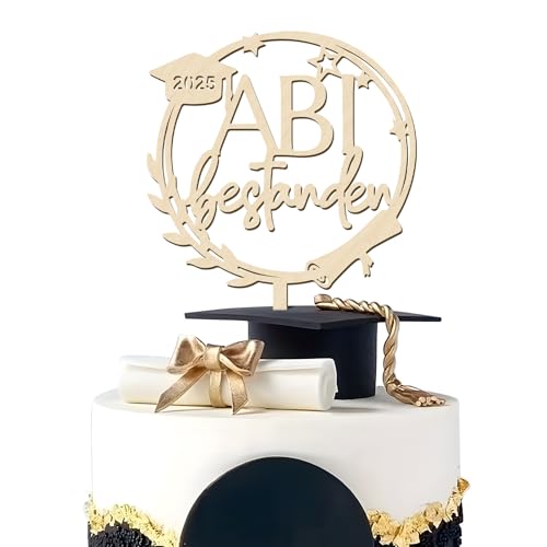 BOOMTOP Abitur 2025 Tortendeko ABI Bestanden 2025 Cake Topper Abschluss Kuchen Deko Holz Kuchen Topper 2025 Graduation Kuchenstecker 21,5cm Abschlussfeier Kuchen Dekoration von BOOMTOP