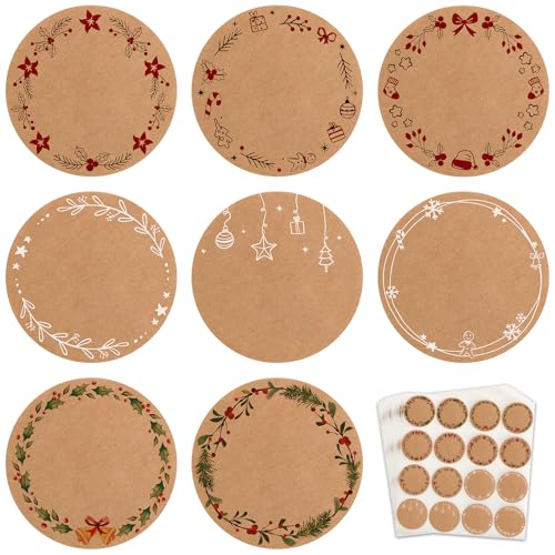 BOOMTOP 480 Aufkleber Weihnachten zum Beschriften Kraftpapier Weihnachtsaufkleber 3,8cm Selbstklebend Etiketten Rund Weihnachtssticker Adventskalender Sticker Geschenkaufkleber für Umschlag Karten von BOOMTOP