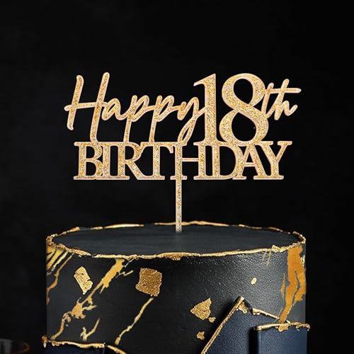 BOOMTOP Cake Topper 18 Geburtstag Happy 18th Birthday Tortenstecker Glitzer Torten Deko 18. Jahrestag Acryl Gold 18. Geburtstag Kuchendeko Cupcake Topper Kuchen Topper Geburtstagstorte Deko von BOOMTOP