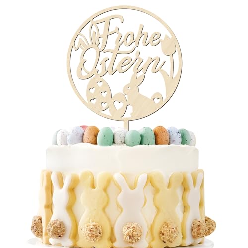 BOOMTOP Cake Topper Frohe Ostern Holz Tortendeko Osterdeko Osterhase Ostereier Cupcake Topper Happy Easter Kuchen Deko Tortenstecker für Osterfeier Party Kuchen Dekoration von BOOMTOP