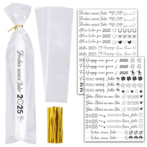 BOOMTOP Kerzen Tattoo Silvester 2025 2Blatt Kerzen Tattoos Aufkleber Frohes Neues Jahr Rub On Sticker Neujahr mit 50x Kerzentüten Candle Bags Silvester Kerzensticker für Stabkerzen Tasse Schwarz von BOOMTOP