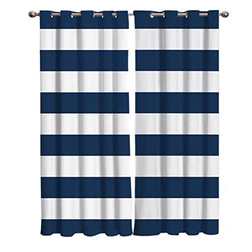 Blau-weiß gestreift Blickdichte Vorhänge, Moderne Kunst Thermovorhang Hitzeschutz mit Ösen Gardienen 2er-Set Lichtundurchlässige Vorhänge Schlafzimmer Blackout Curtains H 114 x B 132 cm Blau-weiß gestreift Blickdichte Vorhänge, Moderne Kunst Thermovorhang Hitzeschutz mit Ösen Gardienen 2er-Set Lichtundurchlässige Vorhänge Schlafzimmer Blackout Curtains H 114 x B 132 cm von BOONGA