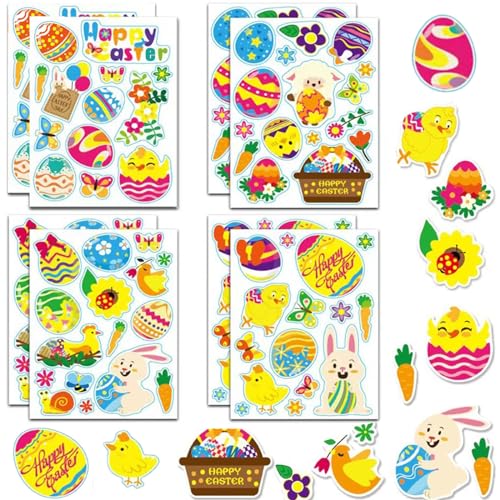 BOOSHMall 8 Blätter Ostern Aufkleber, Easter Stickers, Sticker Ostern Kinder, Aufkleber Easter Egg Bunny Sticker, Osterdekoration, Oster Geschenk von BOOSHMall