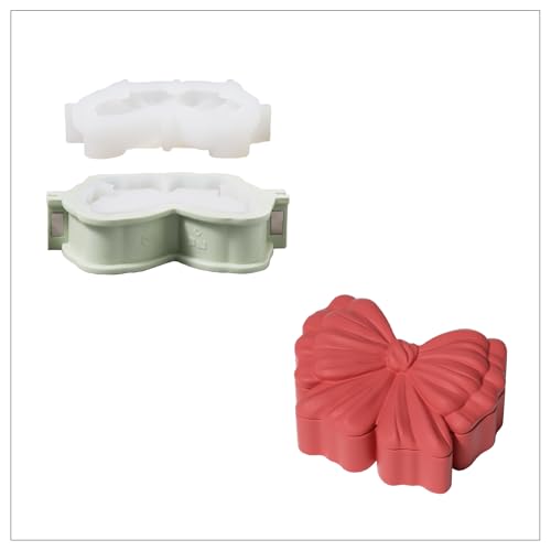 BOOWAN NICOLE Bow Aufbewahrungsbox Beton Gießform,Jesmonite Kerzen Jar Gips Gießformen mit Deckel für DIY Geschenke zum Valentinstag (SH1222) von BOOWAN NICOLE