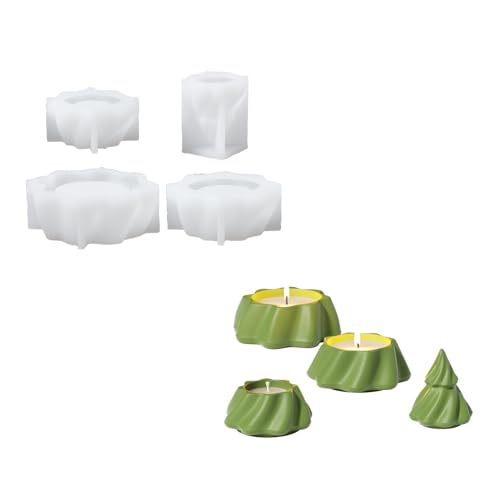 BOOWAN NICOLE Stapeln Weihnachten Weihnachtsbaum Kerzen Jar mit Deckel Beton Silikonformen,Christmas Tree Jesmonite Kerzenständer Gips Gießformen für Weihnachts Deko (SH1107) von BOOWAN NICOLE